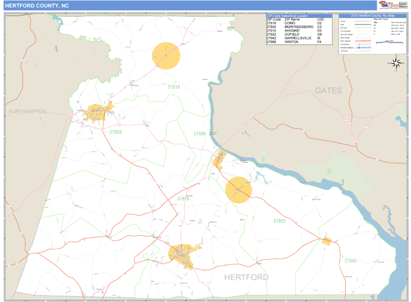 Hertford County, North Carolina Zip Code Wall Map Market Maps (IDI)