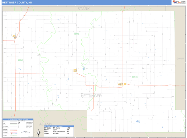 Hettinger County, North Dakota Zip Code Wall Map Market Maps (IDI)