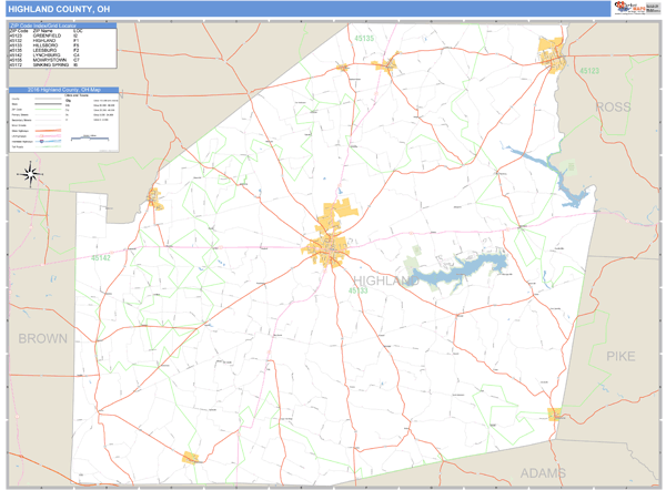 Highland County, Ohio Zip Code Wall Map Market Maps (IDI)