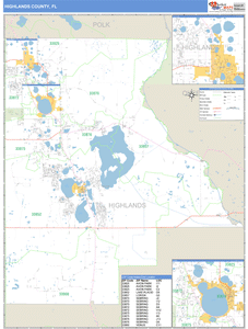 Highlands County, Florida Zip Code Wall Map