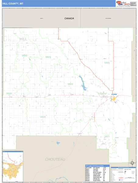 Hill County, Montana Zip Code Wall Map Market Maps (IDI)