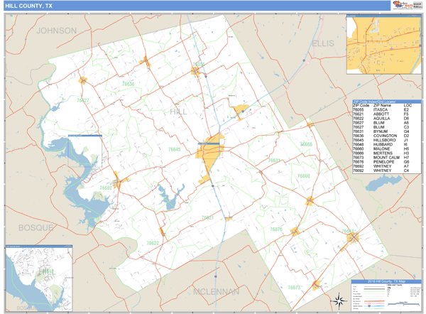 Hill County, Texas Zip Code Wall Map Market Maps (IDI)