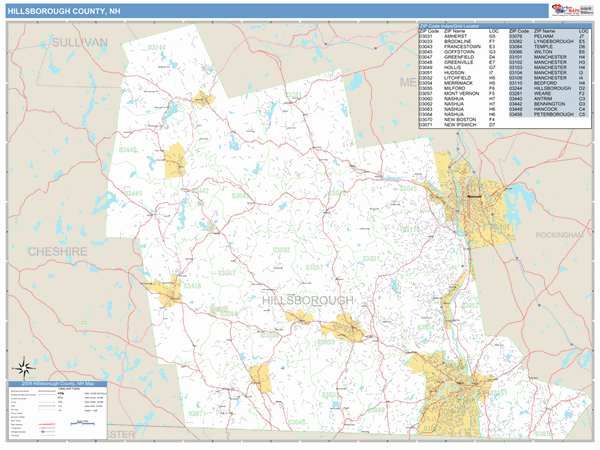 Hillsborough County, New Hampshire Zip Code Wall Map Market Maps (IDI)