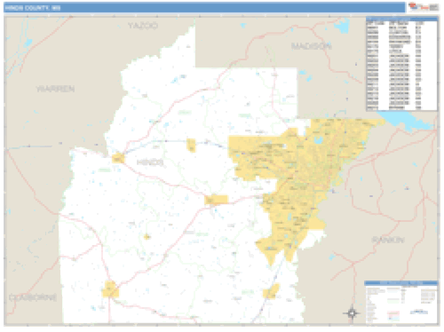 Hinds County, Mississippi Zip Code Wall Map Market Maps (IDI)