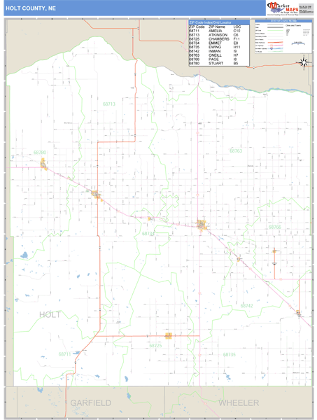 Holt County, Nebraska Zip Code Wall Map Market Maps (IDI)
