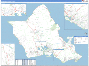 Honolulu County, Hawaii Zip Code Wall Map