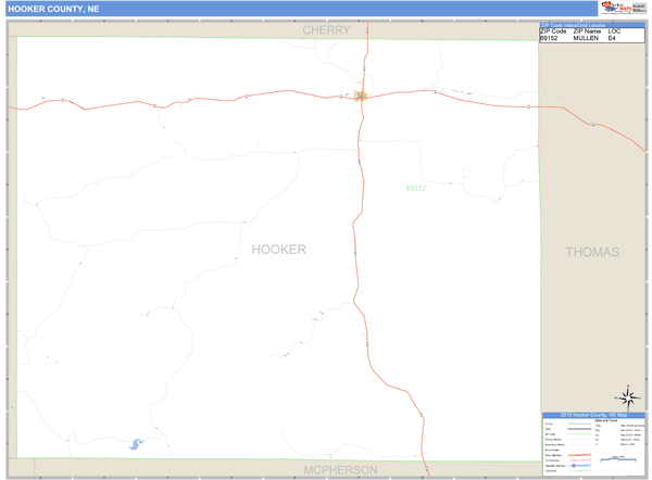 Hooker County, Nebraska Zip Code Wall Map Market Maps (IDI)
