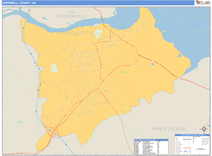 Hopewell County, Virginia Zip Code Wall Map