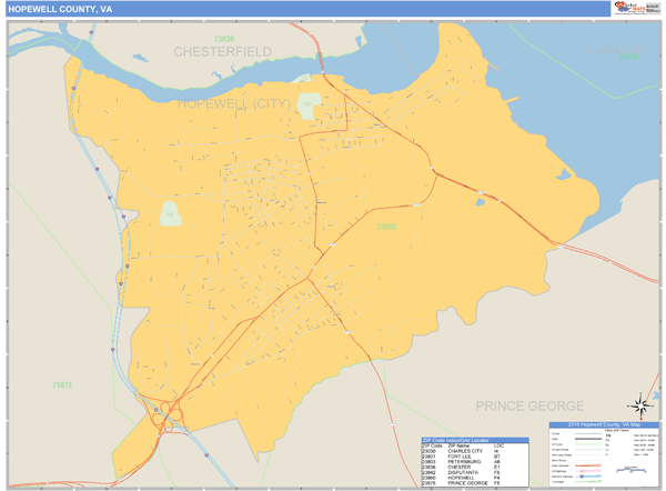 Hopewell County, Virginia Zip Code Wall Map Market Maps (IDI)