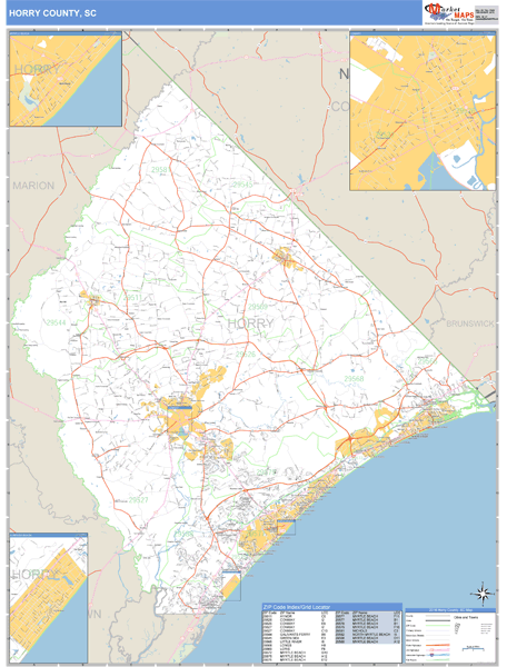 Horry County, South Carolina Zip Code Wall Map | Map Geek.com