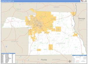 Houston County, Alabama Zip Code Wall Map