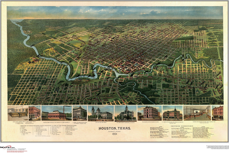 Houston Antique Wall Map Maps.com