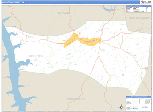 Houston County, Tennessee Zip Code Wall Map