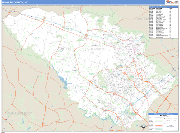 Howard County, Maryland Zip Code Wall Map Market Maps (IDI)