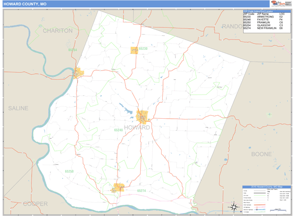 Howard County, Missouri Zip Code Wall Map Market Maps (IDI)