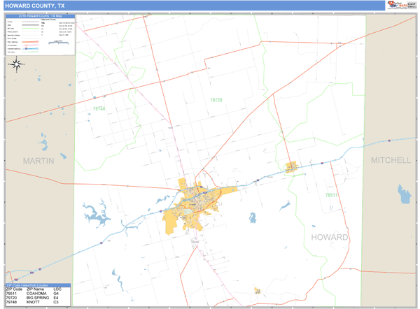Howard County, Texas Zip Code Wall Map Market Maps (IDI)
