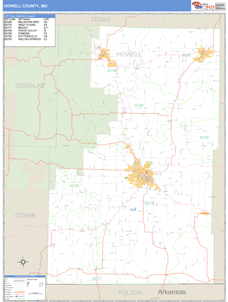 Howell County, Missouri Zip Code Wall Map Market Maps (IDI)