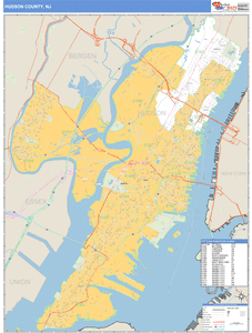 Hudson County, New Jersey Zip Code Wall Map