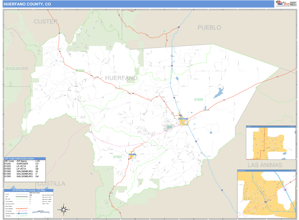 Huerfano County, Colorado Zip Code Wall Map Market Maps (IDI)