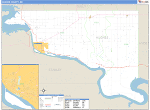 Hughes County, South Dakota Zip Code Wall Map