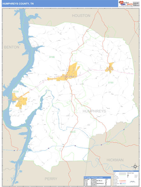 Humphreys County, Tennessee Zip Code Wall Map Market Maps (IDI)