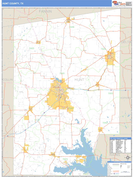 Hunt County, Texas Zip Code Wall Map Market Maps (IDI)
