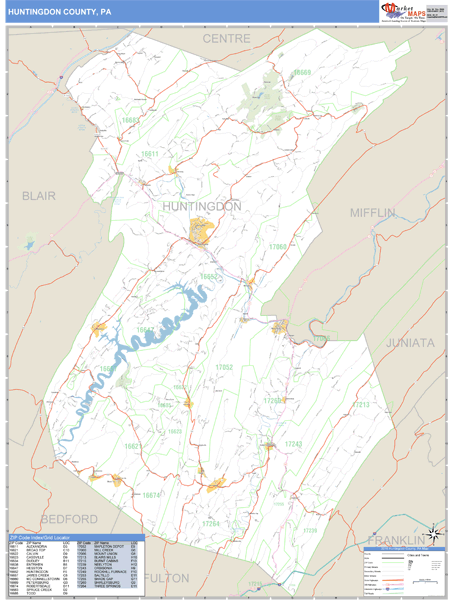 Huntingdon County, Pennsylvania Zip Code Wall Map Market Maps (IDI)