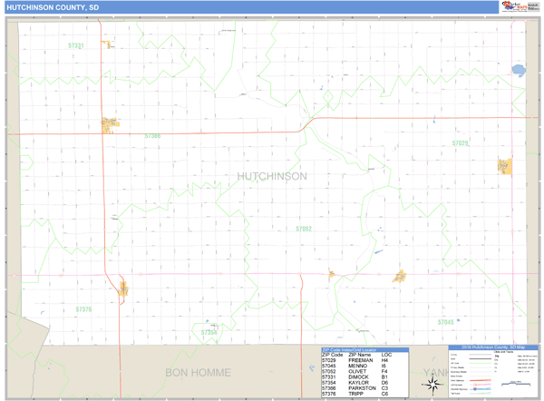 Hutchinson County, South Dakota Zip Code Wall Map Market Maps (IDI)