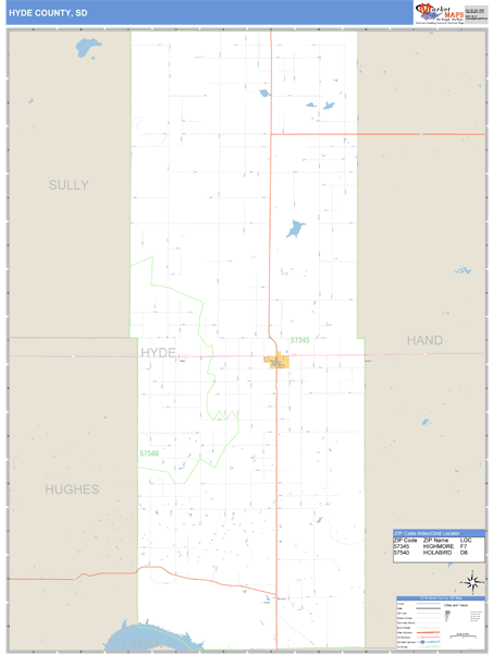 Hyde County, South Dakota Zip Code Wall Map Market Maps (IDI)
