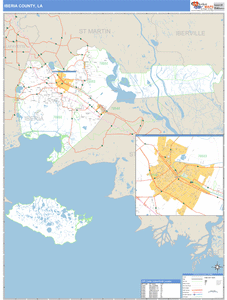 Iberia County, Louisiana Zip Code Wall Map