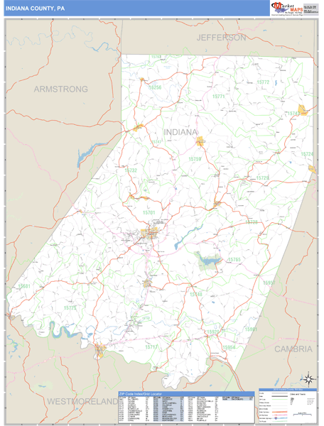 Indiana County, Pennsylvania Zip Code Wall Map Market Maps (IDI)