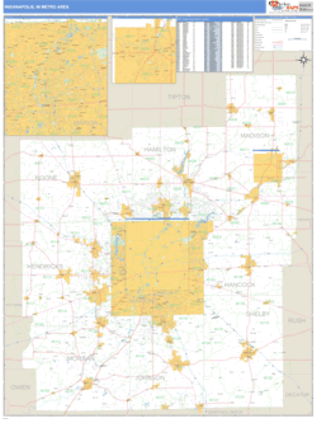 Indianapolis, Indiana Metro Area Wall Map Market Maps (IDI)