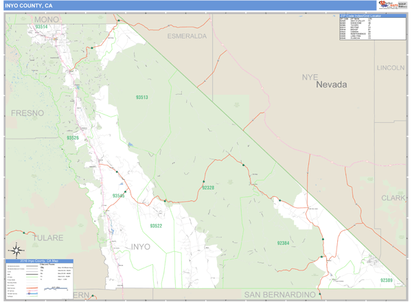 Inyo County, California Zip Code Wall Map Market Maps (IDI)