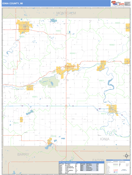Ionia County, Michigan Zip Code Wall Map Market Maps (IDI)