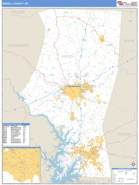 Iredell County, North Carolina Zip Code Wall Map Market Maps (IDI)