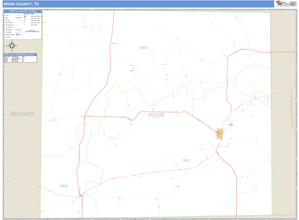 Irion County, Texas Zip Code Wall Map Market Maps (IDI)