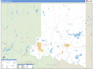 Iron County, Michigan Zip Code Wall Map