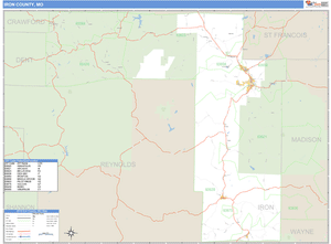 Iron County, Missouri Zip Code Wall Map