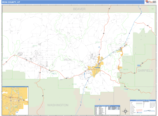 Iron County, Utah Zip Code Wall Map Market Maps (IDI)