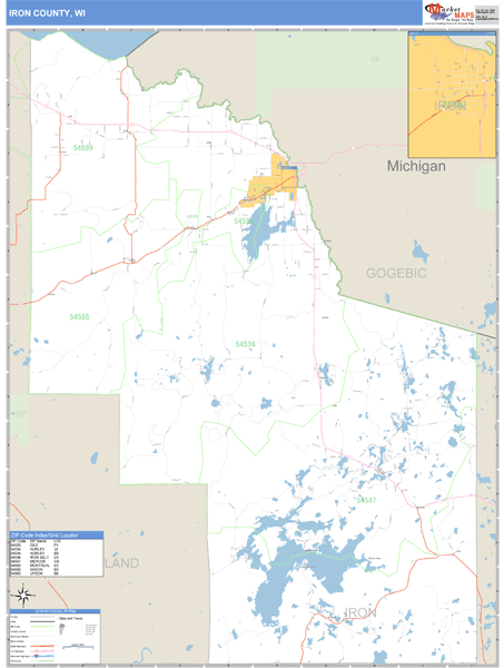 Iron County, Wisconsin Zip Code Wall Map Market Maps (IDI)