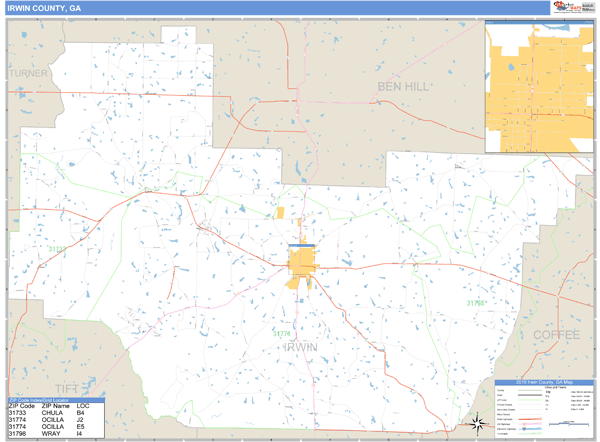 Irwin County, Georgia Zip Code Wall Map Market Maps (IDI)
