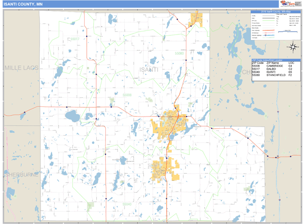 Isanti County, Minnesota Zip Code Wall Map Market Maps (IDI)