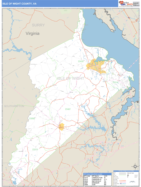 Isle of Wight County, Virginia Zip Code Wall Map Market Maps (IDI)
