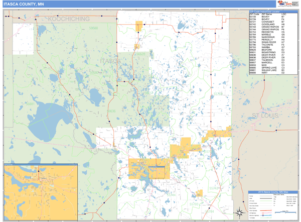 Itasca County, Minnesota Zip Code Wall Map Market Maps (IDI)