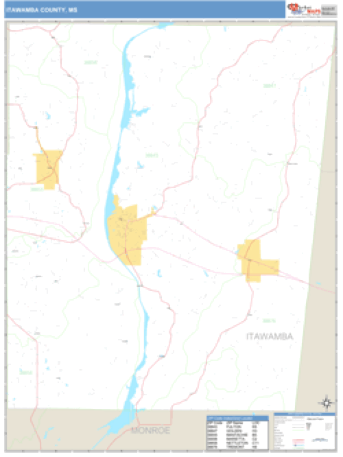 Itawamba County, Mississippi Zip Code Wall Map Market Maps (IDI)