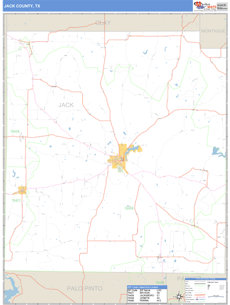 Jack County, Texas Zip Code Wall Map Market Maps (IDI)