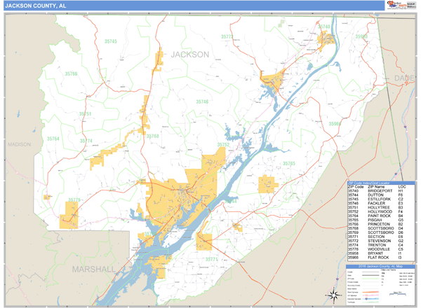 Jackson County, Alabama Zip Code Wall Map Market Maps (IDI)