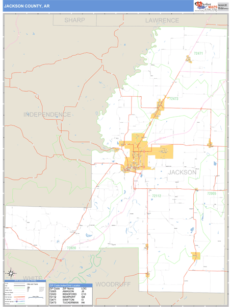Jackson County, Arkansas Zip Code Wall Map Market Maps (IDI)