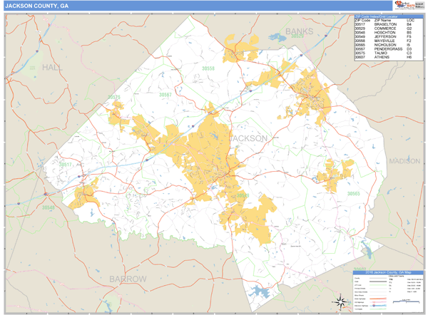 Jackson County, Georgia Zip Code Wall Map Market Maps (IDI)