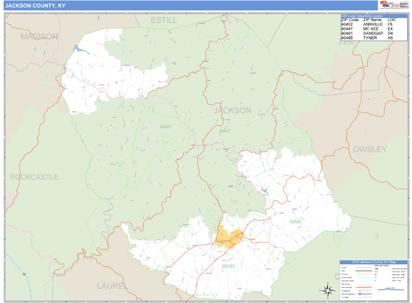 Jackson County, Kentucky Zip Code Wall Map Market Maps (IDI)